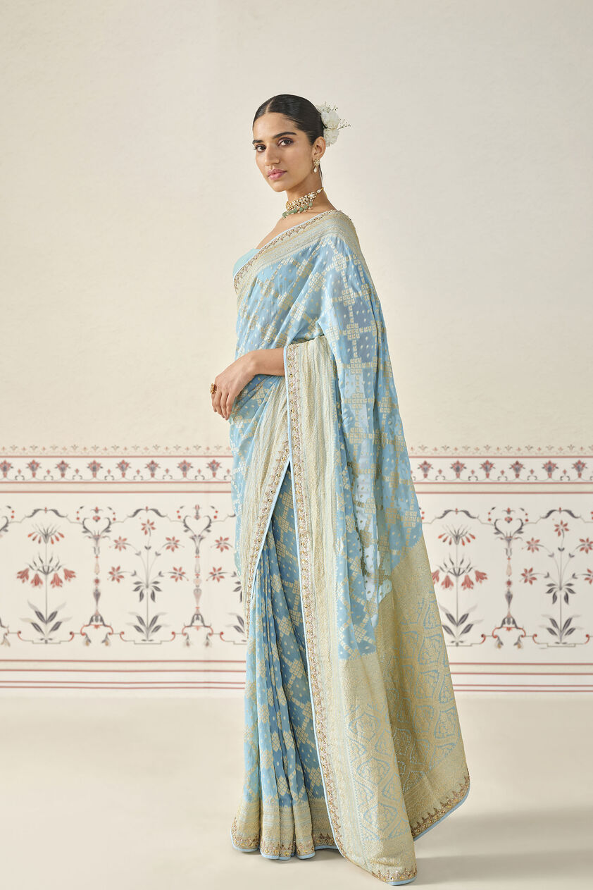 Gul Handwoven Benarasi Gota Patti Silk Saree - Powder Blue, Powder Blue, image 2